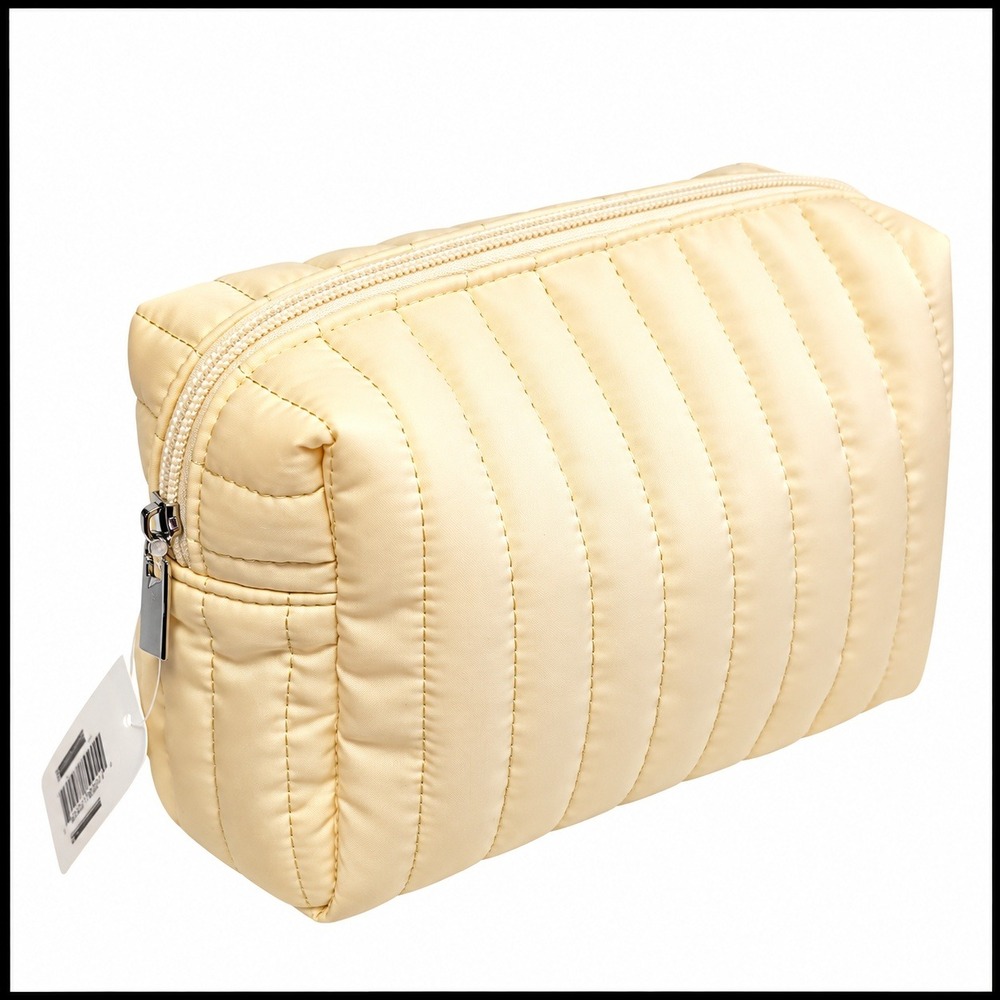 Quilted Makeup Bag Cosmetic Pouch Travel Toiletry Organizer Yellow